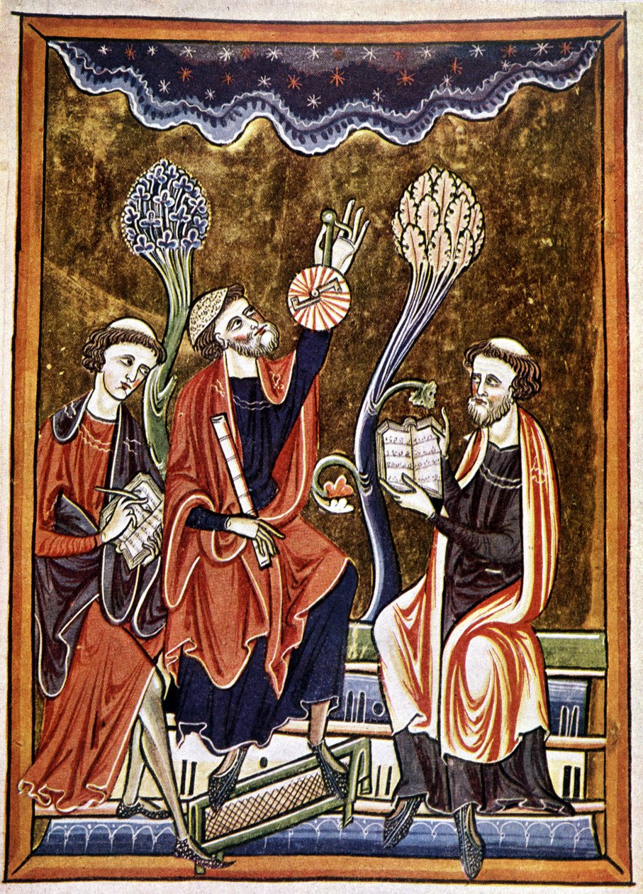 Ms 1186 f.1, The Astronomer, the Clerk and the Computist, faksimile av en miniatyr hentet fra Salmenes bok (Psalter) av St. Louis og Blanche de Castile av French School