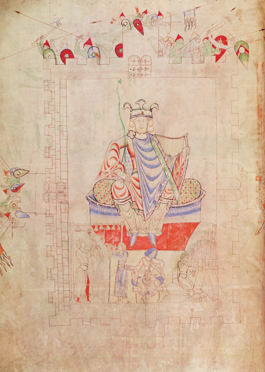 Frk. 1215 t.3 fol.13v Kong David i majestet i sentrum av Jerusalem, 1109 av French School