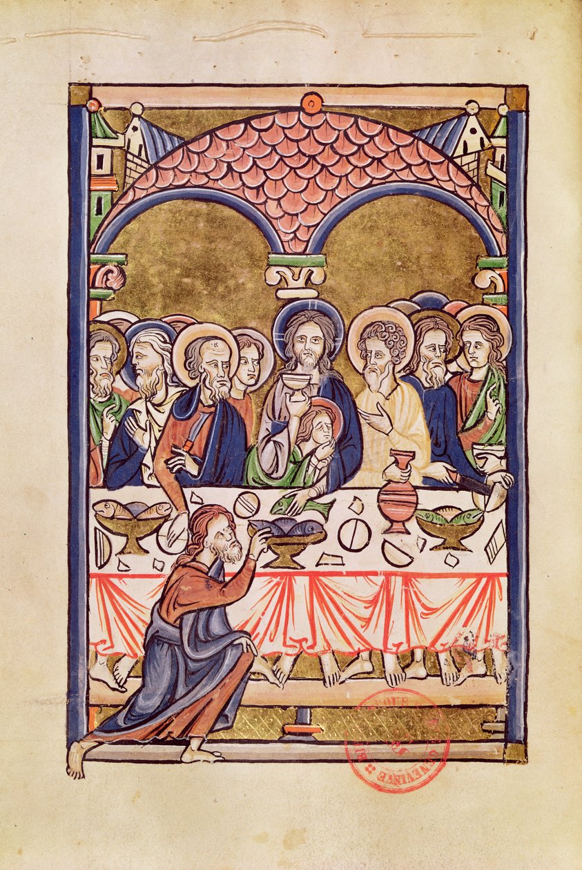 Ms 1273 fol.12v Nattverden, fra en salmer av French School