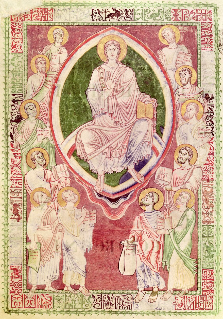 Ms 132 fol.2r Kristus med de tolv mindre profetene, fra Explanatio in Prophetas et Ecclesiasten av St. Hieronymus, fra Citeaux Abbey av French School