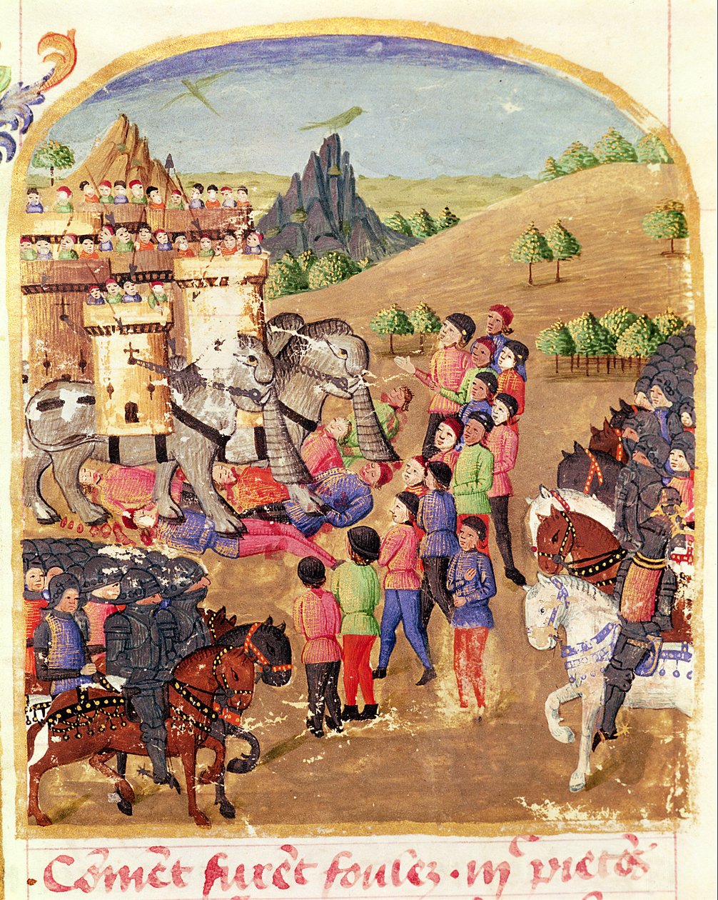 Ms 1335 fol.217 The Elephants of War, fra Vie d