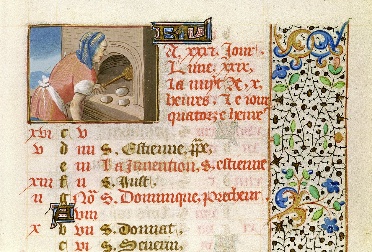 Ms 134 August: Baking Bread, from a Book of Hours av French School