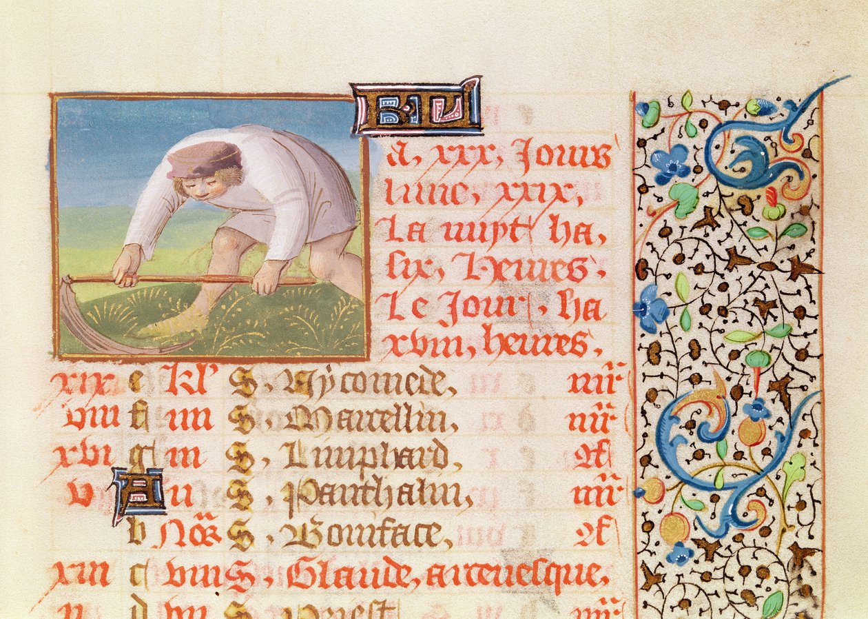 Ms 134 June: Reaping, from a Book of Hours av French School