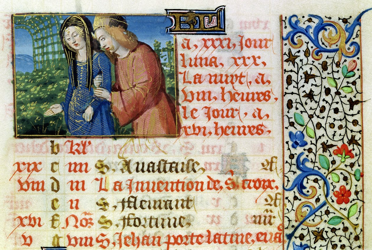 Ms 134 May: Friilende par, fra en timebok av French School