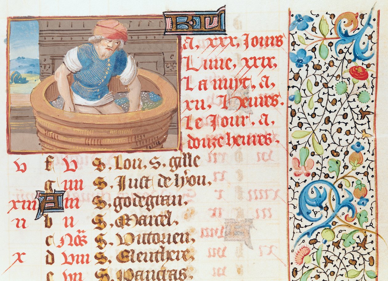 Ms 134 September: Tramping Grapes, from a Book of Hours av French School