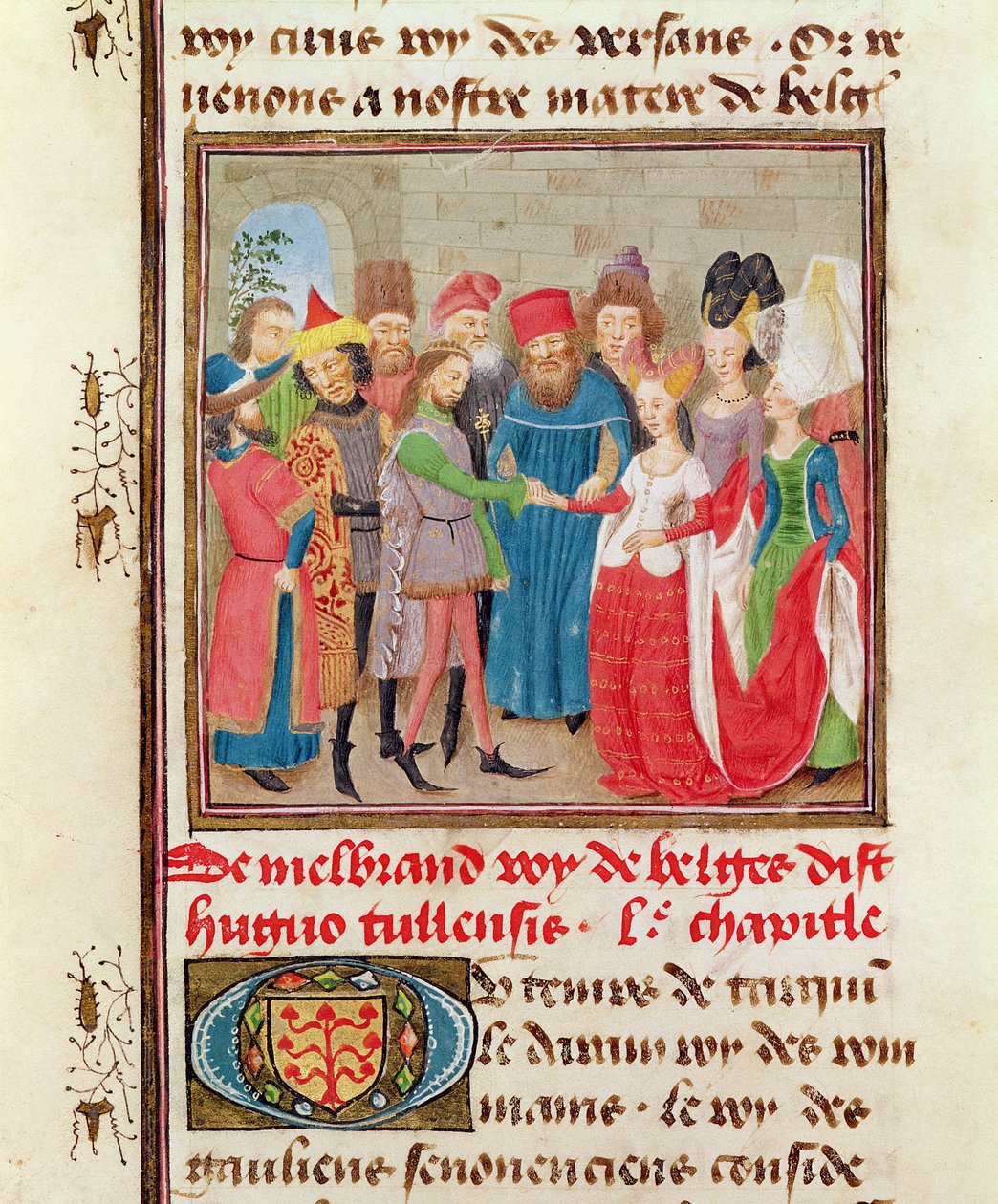 Ms 149 t.1 fol.95 Ekteskapsscene, fra Histoire des Nobles Princes de Hainaut, av Jacques de Guise av French School