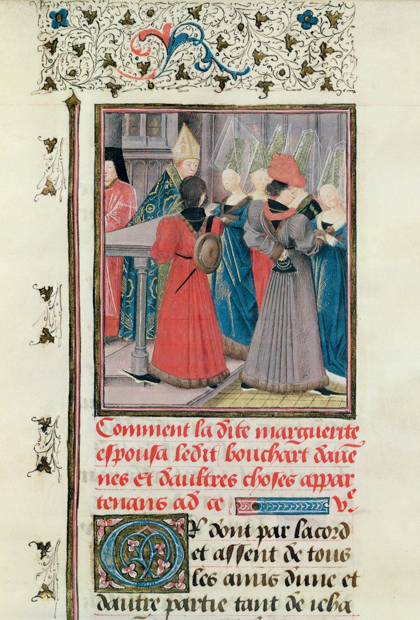 Ms 149 t.3 fol.149 Marguerite de Constantinoples ekteskap med Bouchard dAvesnes i 1212 av French School