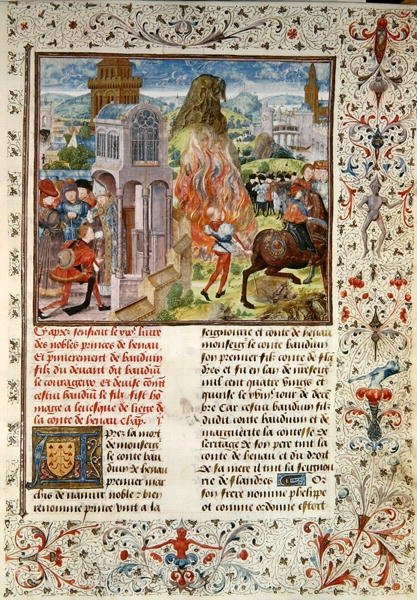 Ms 149 t.3 fol.172 Arvefølgen til Baldwin VI etter hans fars død, Histoire des Nobles Princes de Hainaut, av Jacques de Guise av French School