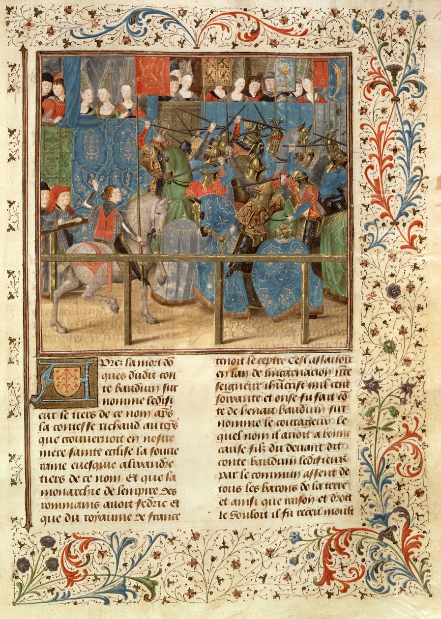 Ms 149 t.3 fol.82 En turneringsscene, fra Histoire des Nobles Princes de Hainaut, av Jacques de Guise av French School
