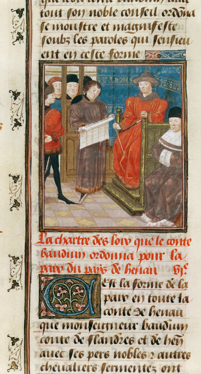 Ms. 149t.3 fol.175 v Charter of the Laws that Count Baudouin VI of Hainault orders for the Peace of the Country of Hainault av French School