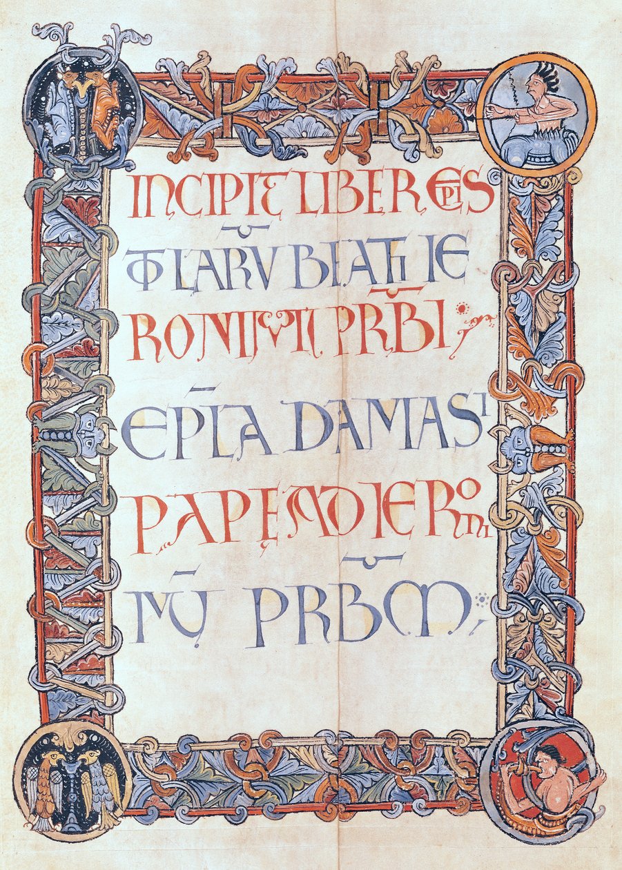Ms 154 fol.3 Side med tekst med blomsterkant, fra bokstavene til St. Hieronymus av French School