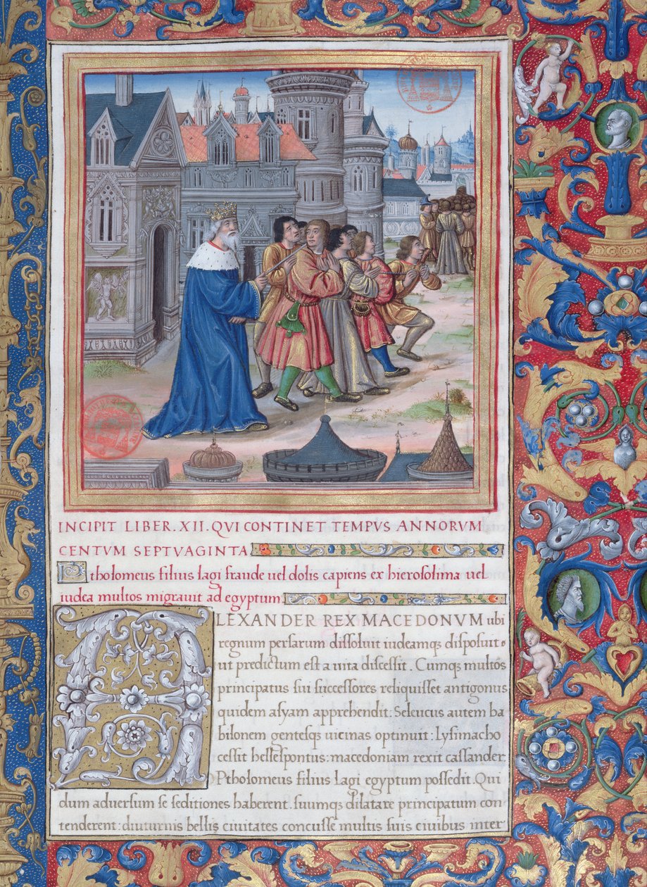 Fru 1581 f. 228 Illustrasjon fra bok XII (Fra Alexander den stores død til Judas Maccabaeus
