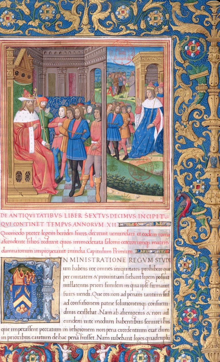Fru 1581 f. 311v Illustrasjon fra bok XVI (Fra avslutningen av templet av Herodes til Alexanders og Aristobulus
