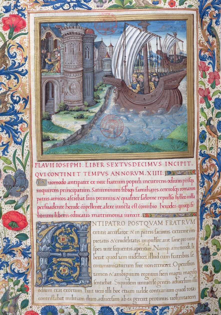 Fru 1581 f. 326v Illustrasjon fra bok XVI (Fra avslutningen av templet av Herodes til Alexander og Aristobulus
