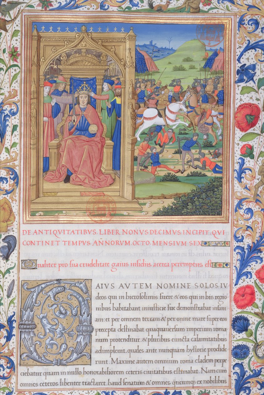 Fru 1581 f. 371v Illustrasjon fra bok XIX (Fra jødenes avgang fra Babylon til den romerske prokurator Fadus), kapittel 1 av jødenes antikviteter (Antiquitates Judaicae) av Flavius Jos av French School