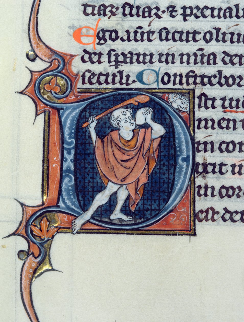 Ms 15 fol.236v En tosk som holder en stein og en stang av French School