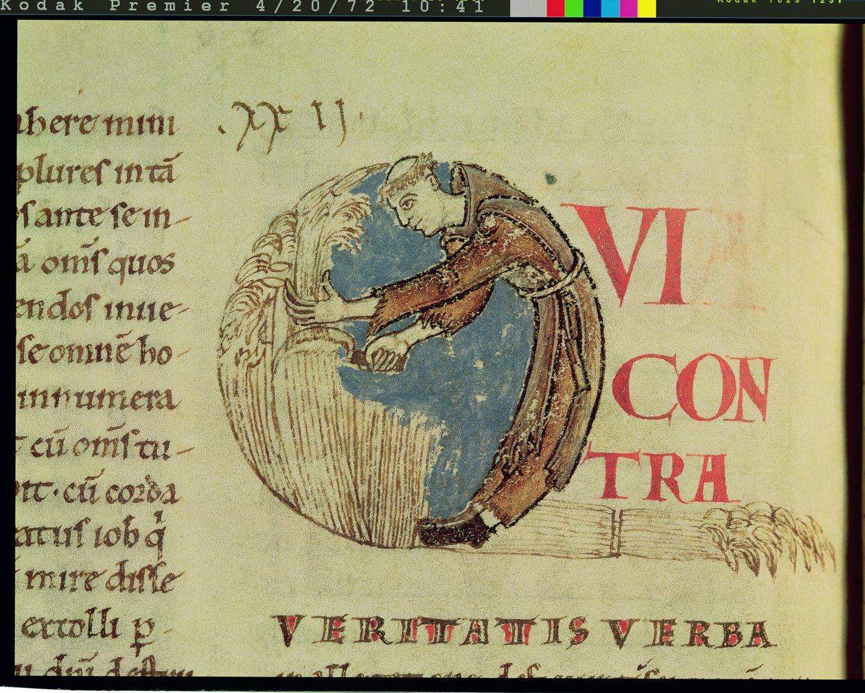 Ms 170 fol.75v Historikert initial Q som viser en cisterciensermunk som høster på markene, fra Moralia in Job av pave Gregor den store av French School