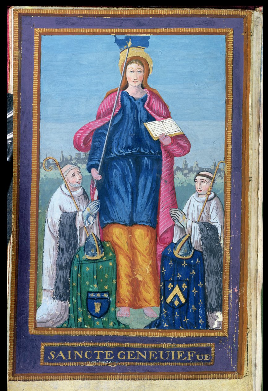 Ms 1847 skildring av St. Genevieve, fra et manuskript om transport av hennes relikvieskrin, 1594 av French School