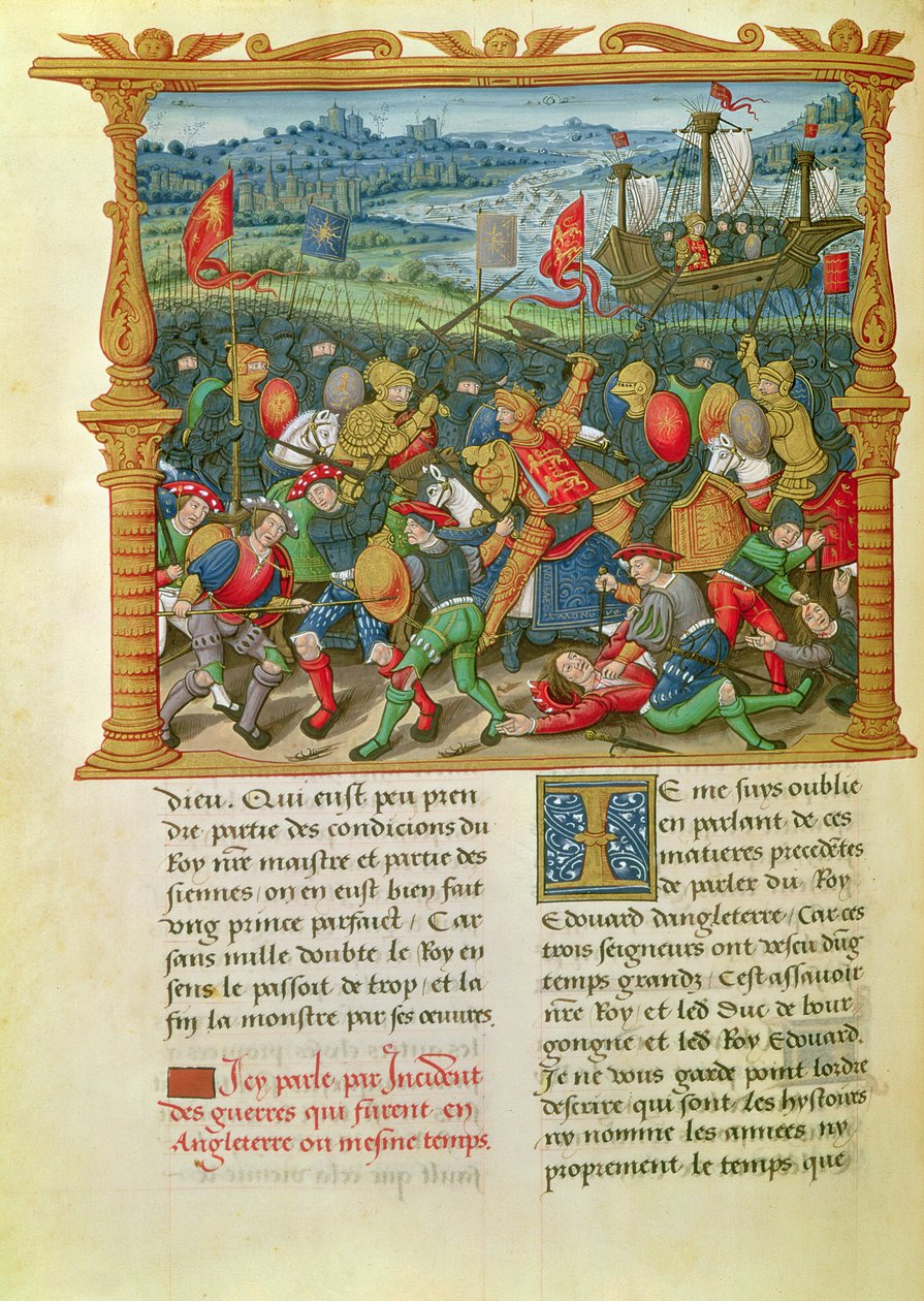 Ms 18 f.73v kong Edward III som fører krig i slaget ved Crecy i 1346, fra memoarene til Philippe av Commines (1445-1509) av French School