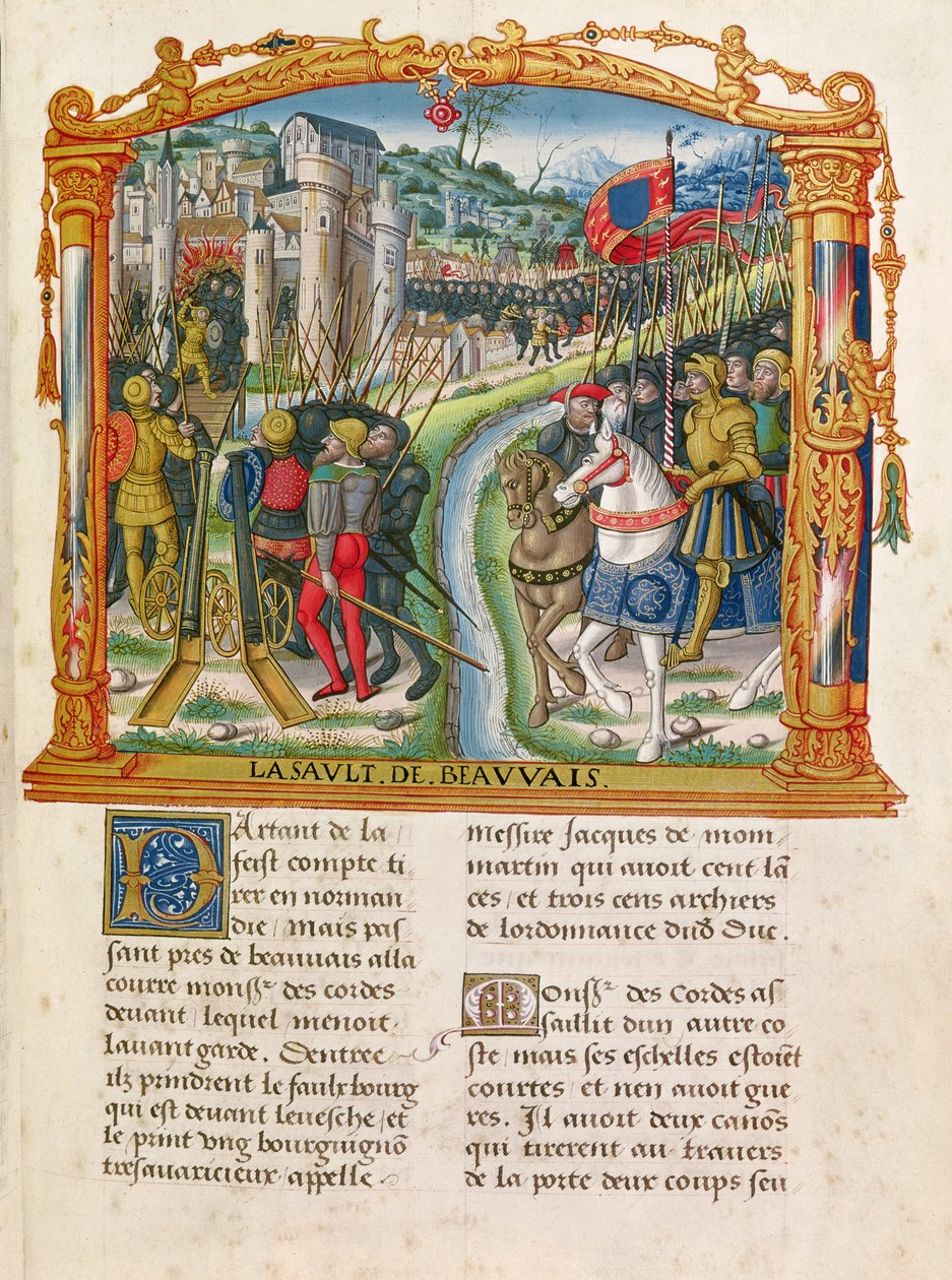 Ms 18 f.92r Siege of Beauvais av Charles le Temeraire, hertug av Burgund, 27. juni 1472, fra Memoirs of Philippe of Commines (1445-1509) av French School