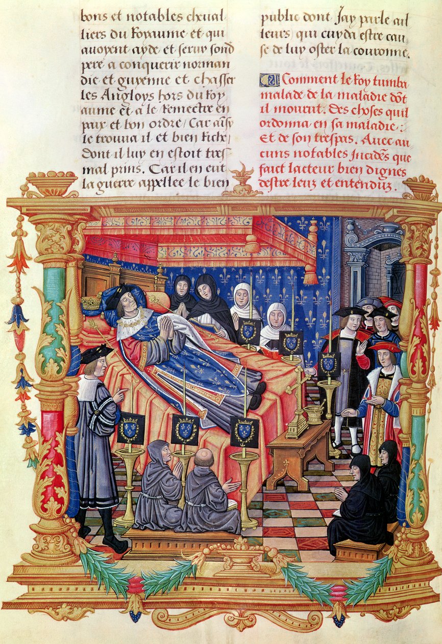 Ms 18 fol.208v The Death of Louis XI (1461-83), fra Memoires de Philippe de Commines, 1489-98 av French School