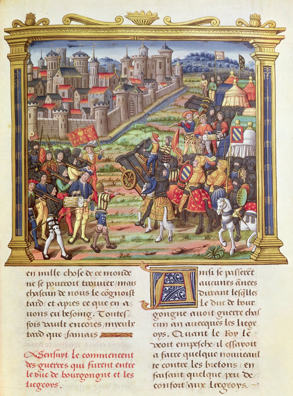 Ms 18 fol.36r Krig mellom Karl den dristige, hertugen av Burgund og Liege i 1467-68, fra memoarene til Philippe av Commines (1445-1509) av French School