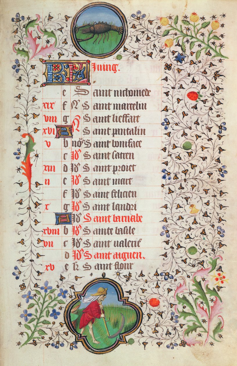 19. juni: Kreft og en mann som høster (vellum) av French School