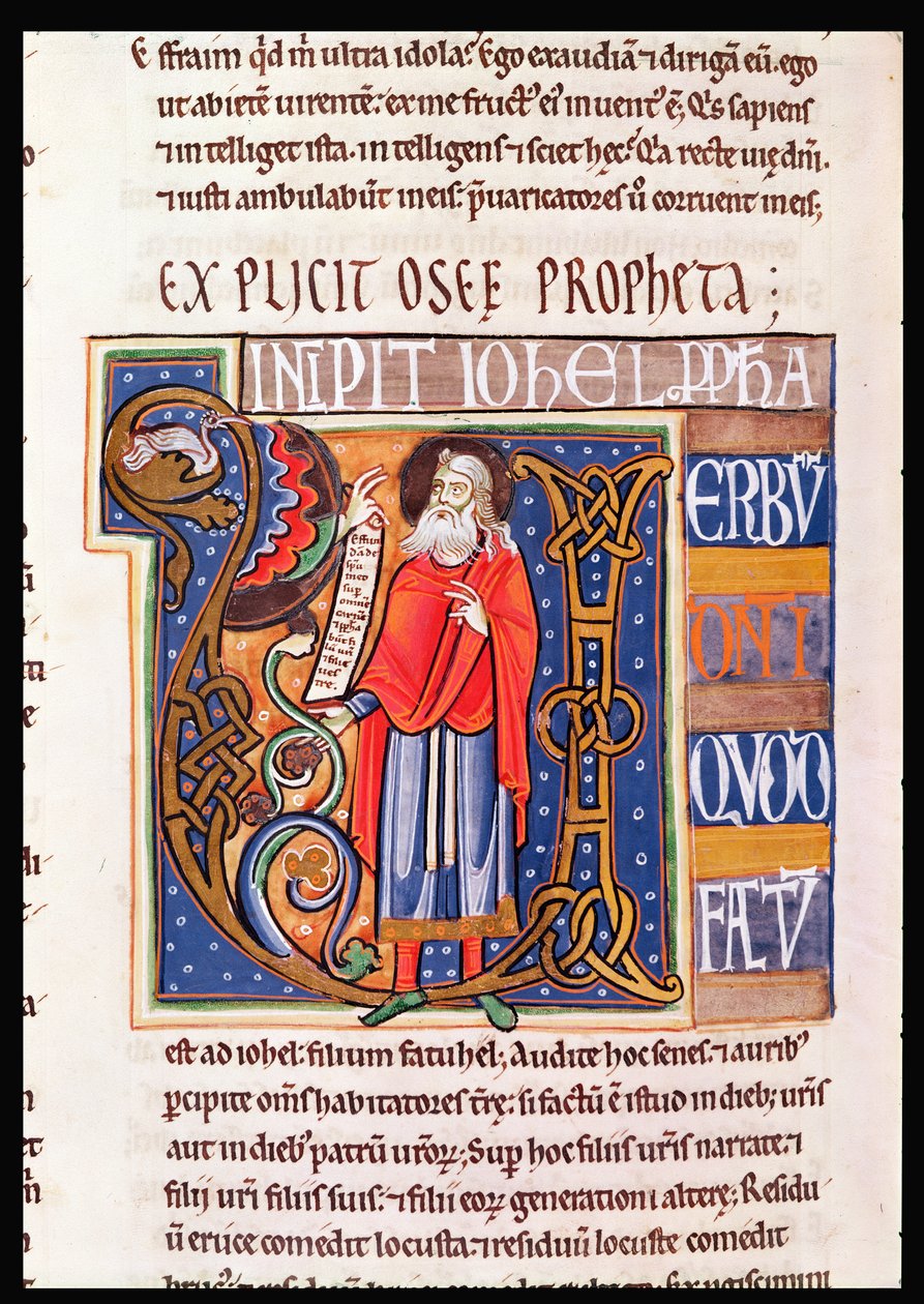 Ms 1 fol.193v Historikert initial U som viser Joel, fra Souvigny-bibelen av French School
