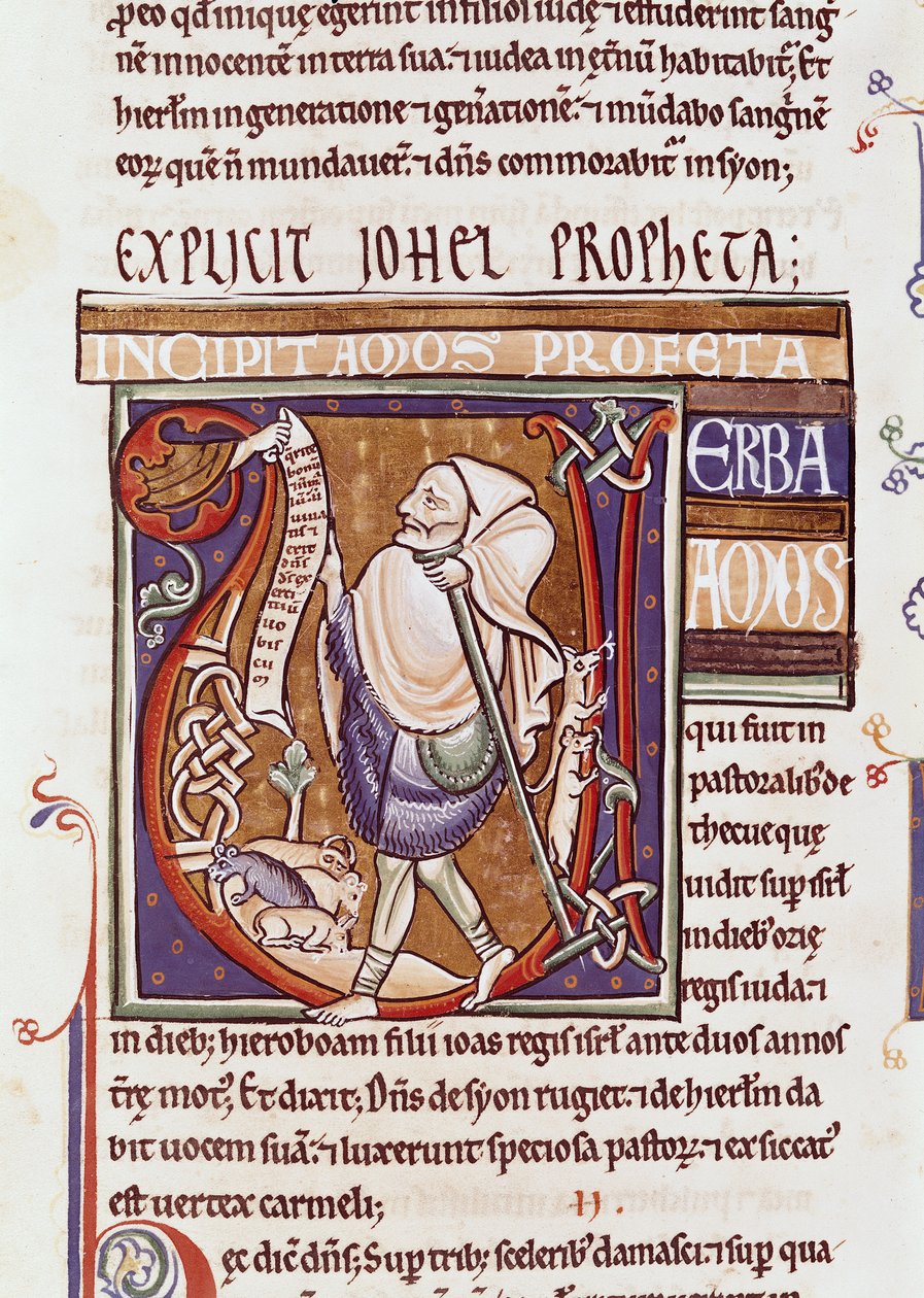 Ms 1 fol.194v Historikert initial V som viser Amos, fra Souvigny-bibelen av French School