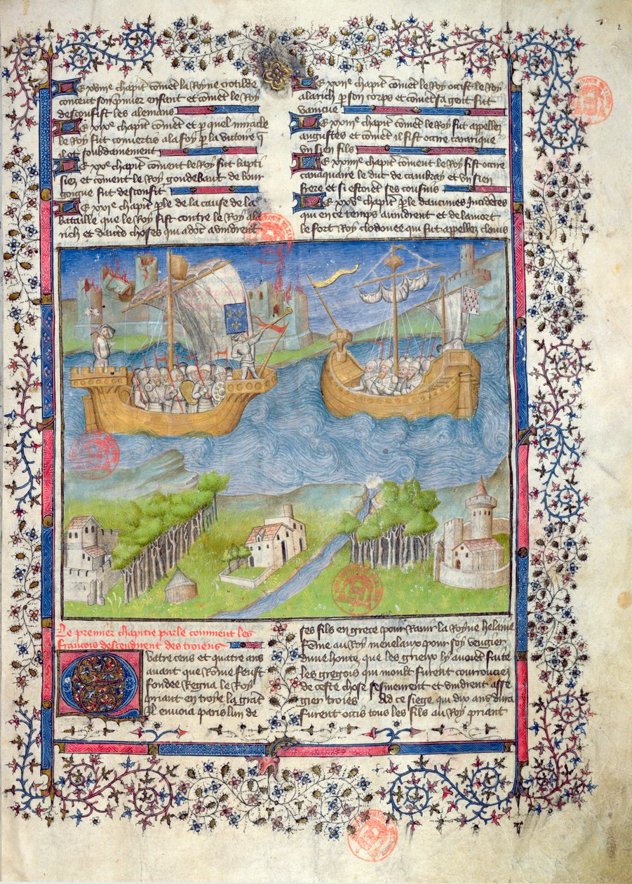 Ms 2028 fol. 2 Den franske nasjonens trojanske opprinnelse, fra Grandes Chroniques de France av French School