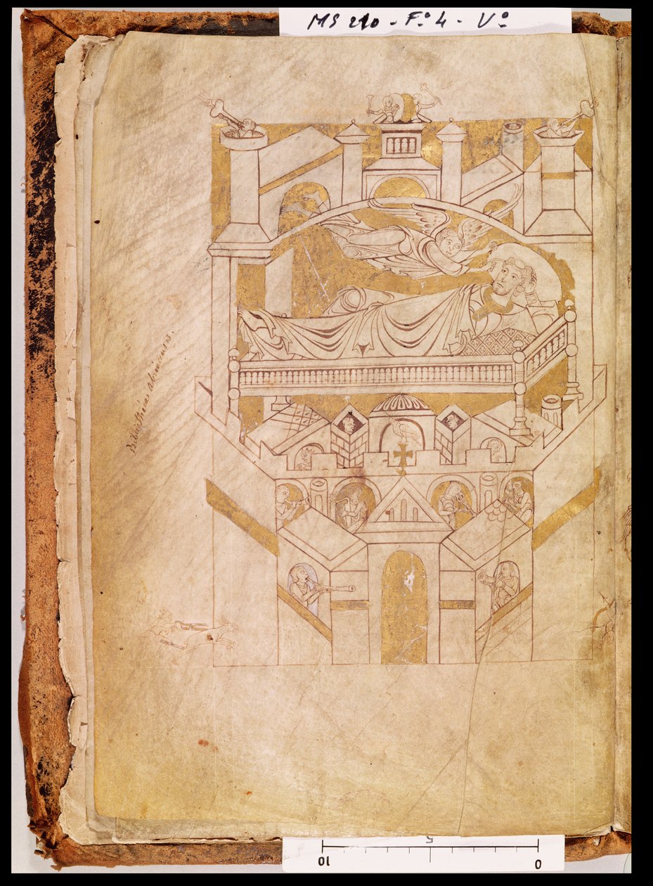 Ms 210 fol.4v The Vision of Saint Aubert, fra Cartulary of Mont-Saint-Michel, 1150-tallet av French School