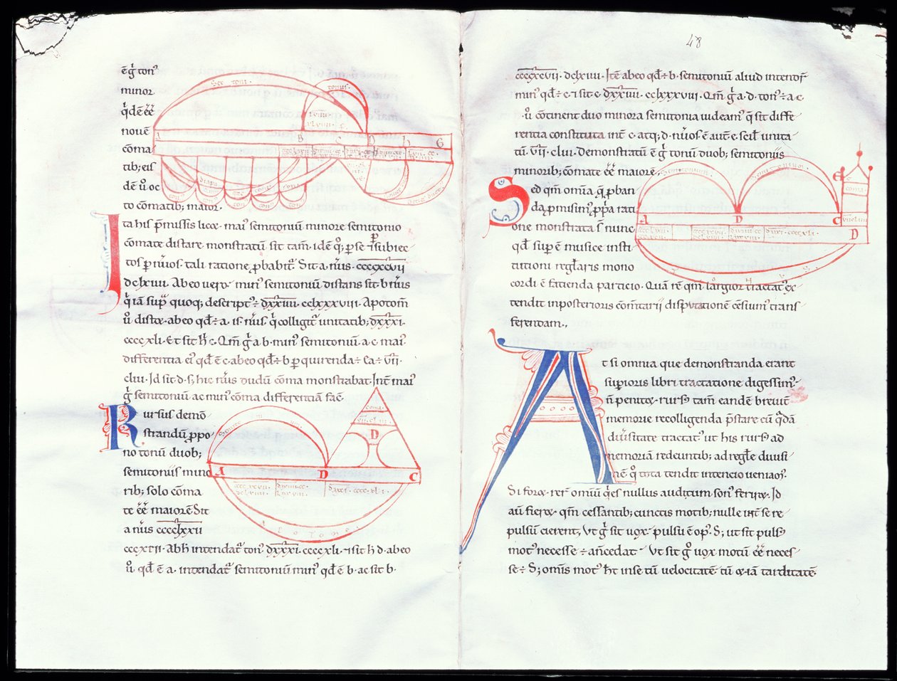 Ms 237 f.47-48 Musikalske intervaller fra Boetiuss musikalske traktat av French School