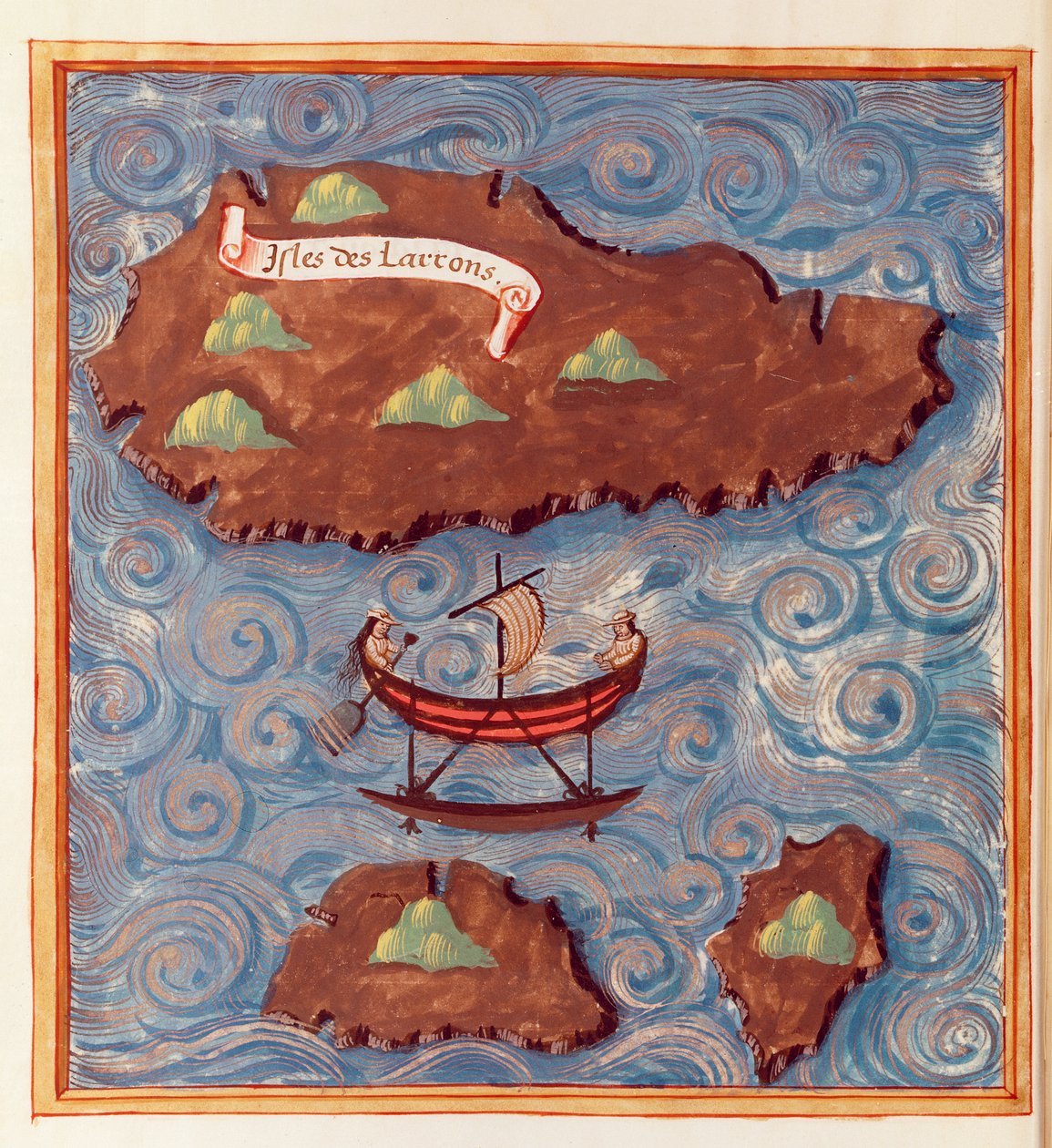 Ms 24224 Fol.20v Kart over Ladrones-øyene, fra en beretning om reisen til Ferdinand Magellan av French School
