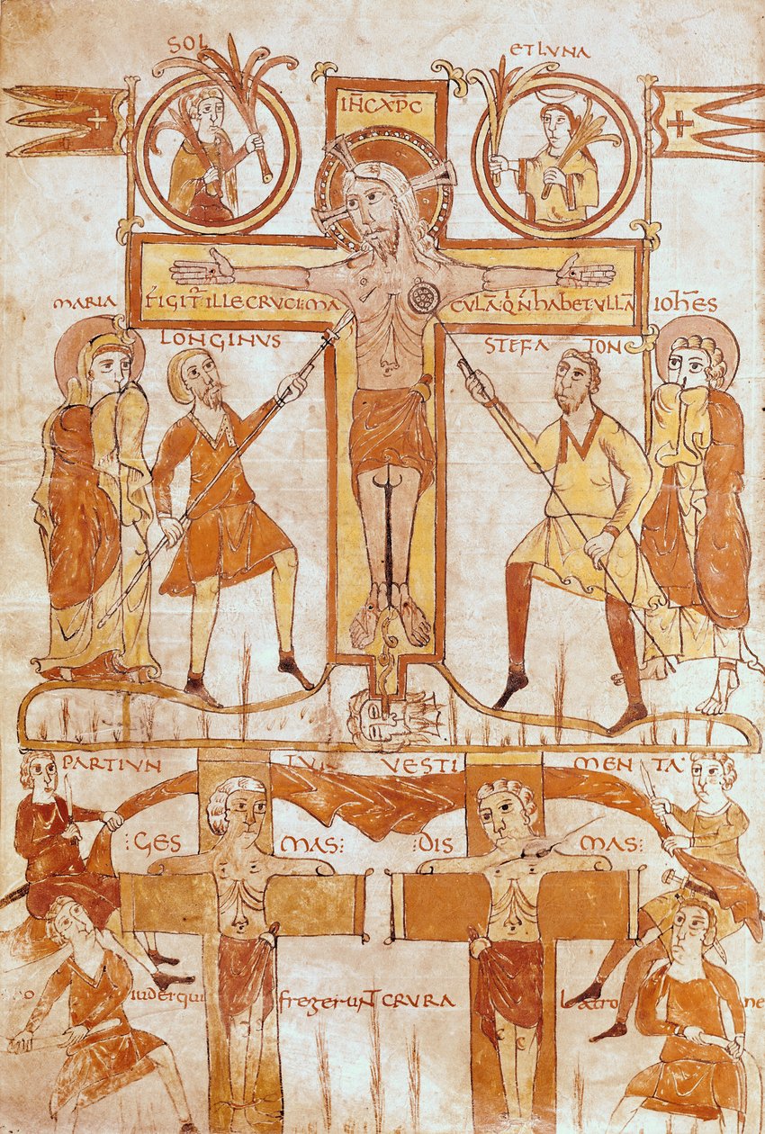 Ms 24 fol.7v Korsfestelsen og delingen av Frelserens klær, fra et evangelium av French School