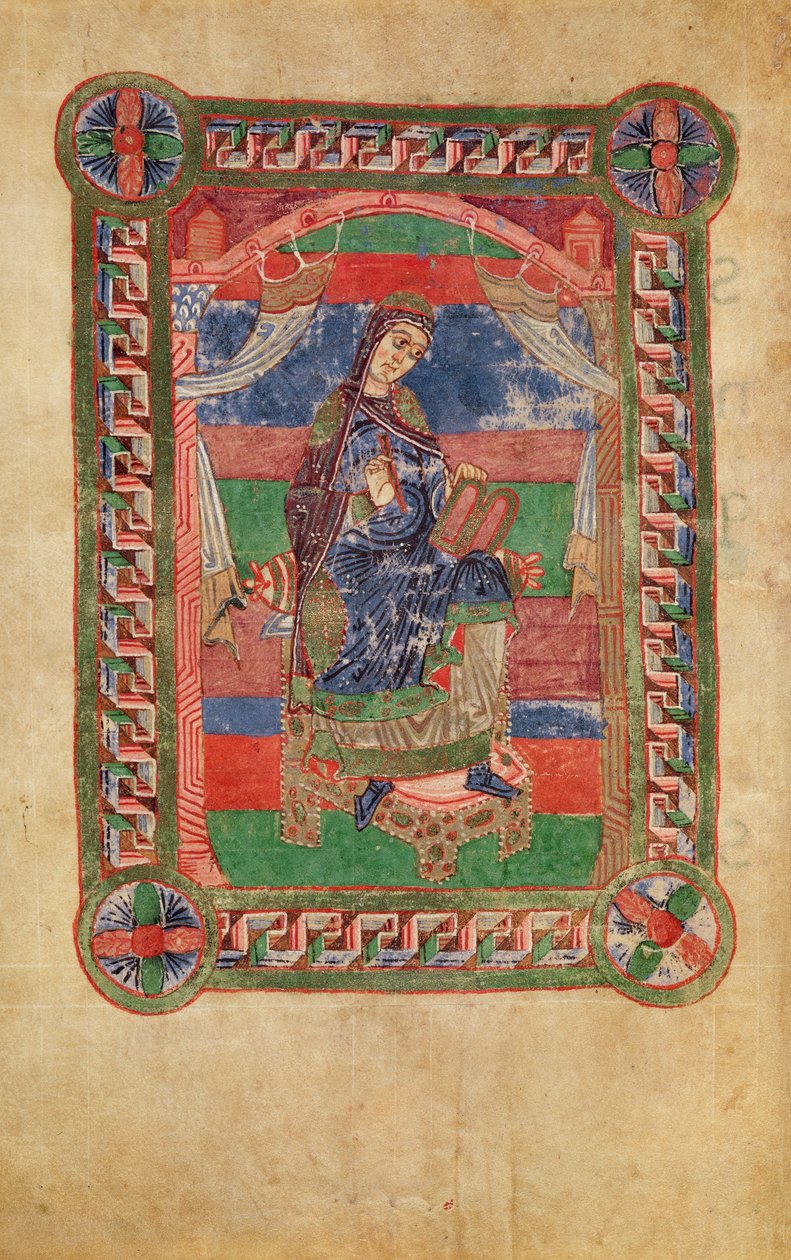 Ms 250 fol.43v St. Radegund (518-87) på en trone, fra St. Radegunds liv av French School