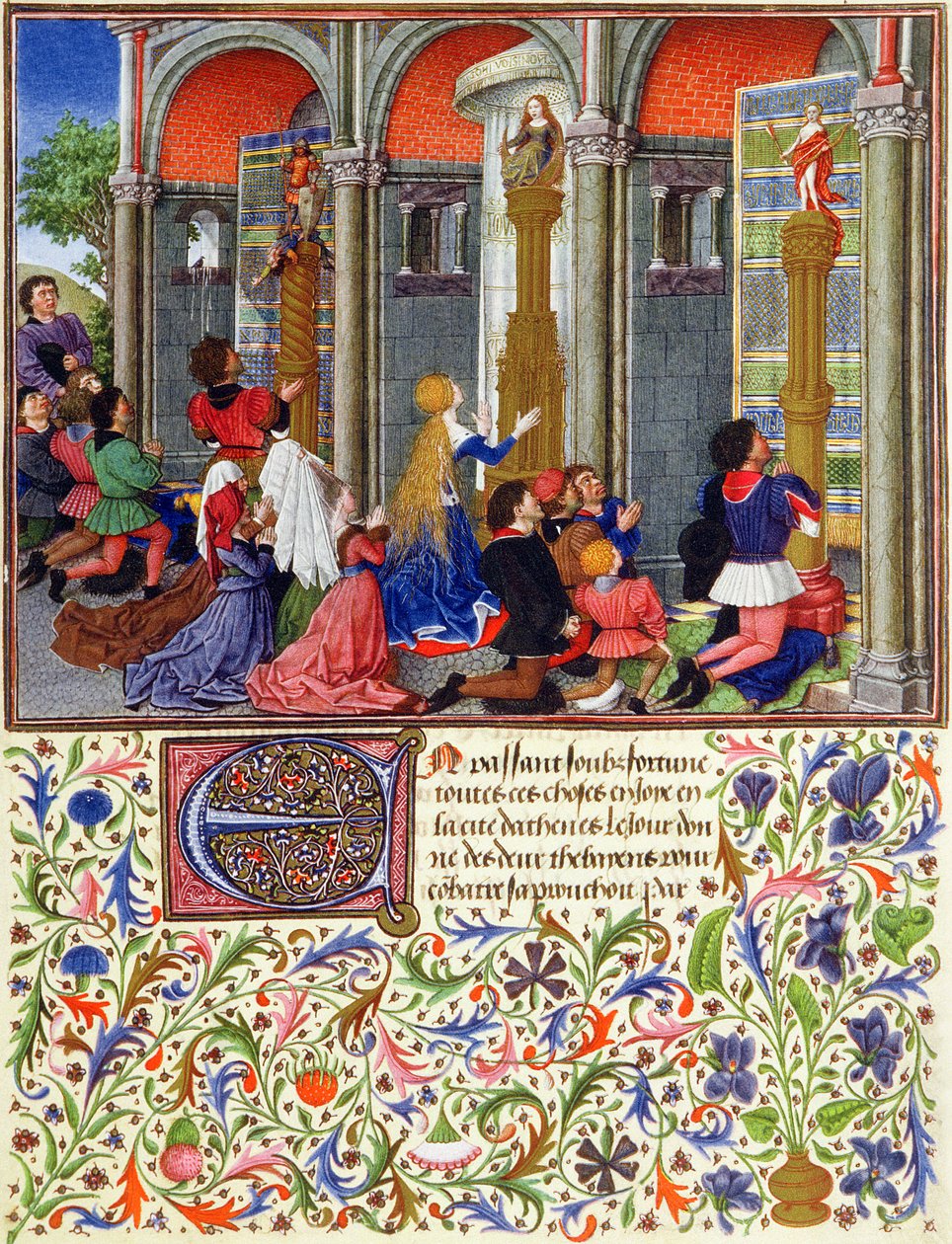 Ms 2617 Arcitas ber til Mars, Palemon ber til Venus, Emily ber til Diana, fra La Teseida, av Giovanni Boccaccio (1313-75) 1340-41 av French School