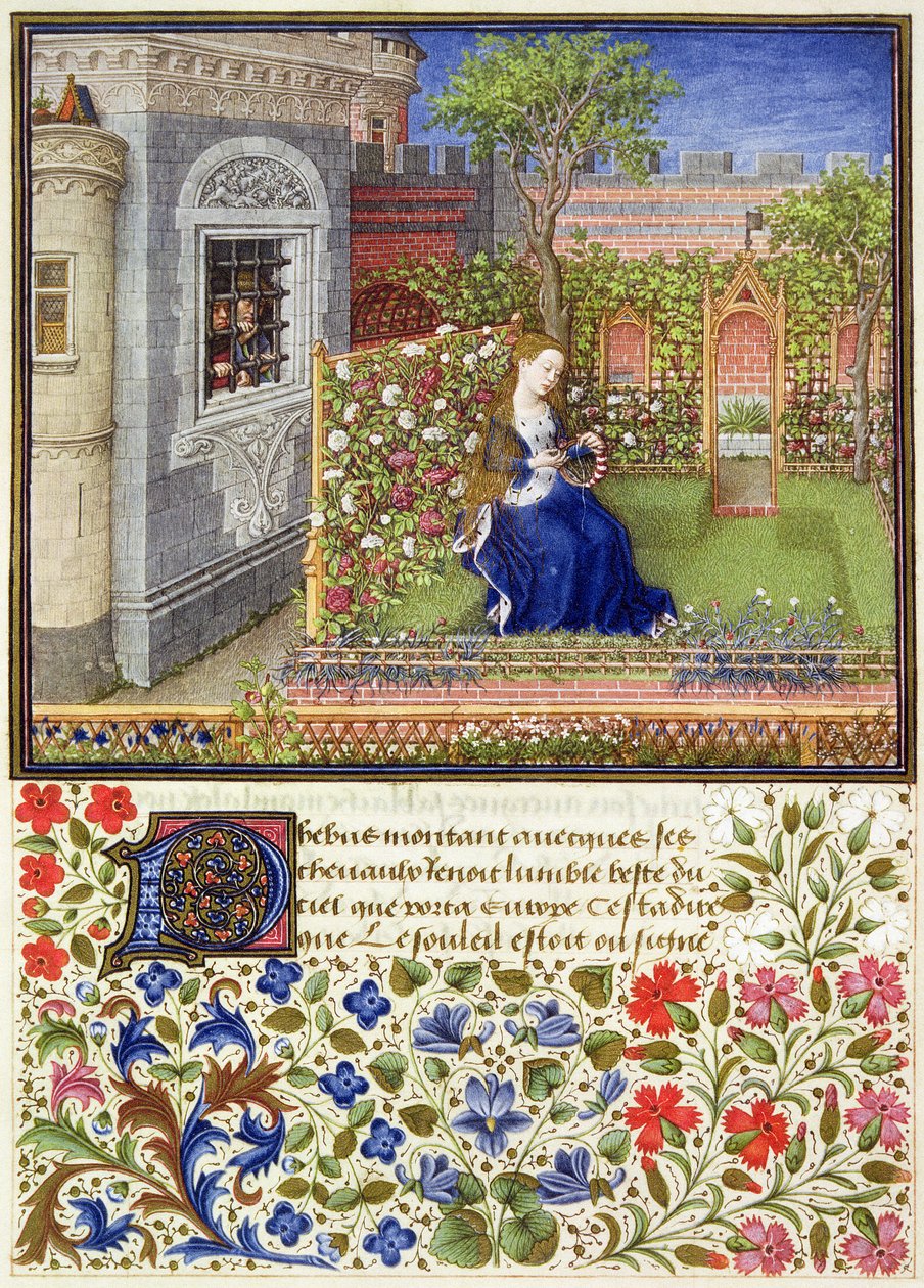 Ms 2617 Emilia i hagen hennes, Plate 22, fra La Teseida, av Giovanni Boccaccio (1313-75), 1340-41 av French School