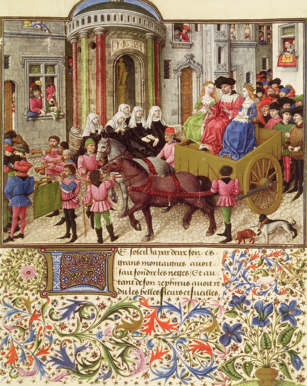 Ms 2617 Theseus gjør et triumferende inntog i Athen, fra La Teseida, av Giovanni Boccaccio (1313-75) 1340-41 av French School