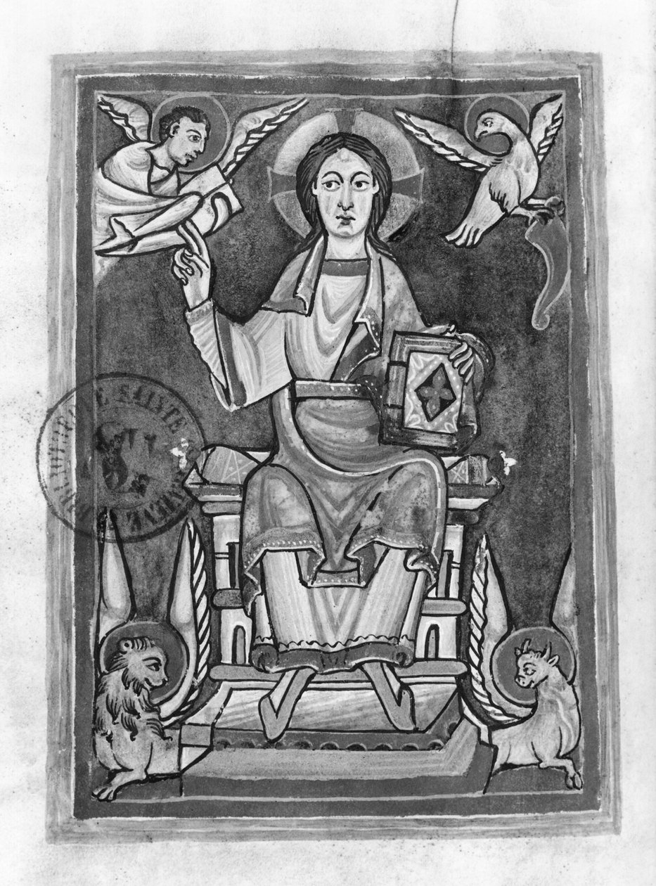 Ms 2657 fol. 1v Kristus i Majestet, fra en benediksjonal av French School