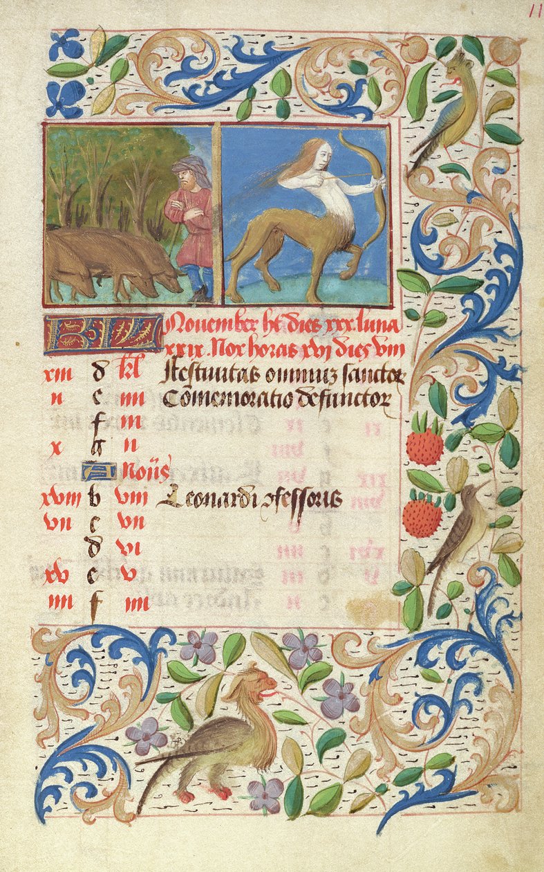 Ms 2697 Kalender for november måned, fra Heures de Notre Dame av French School