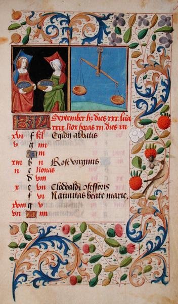 Ms 2697 Kalender for september måned, fra 