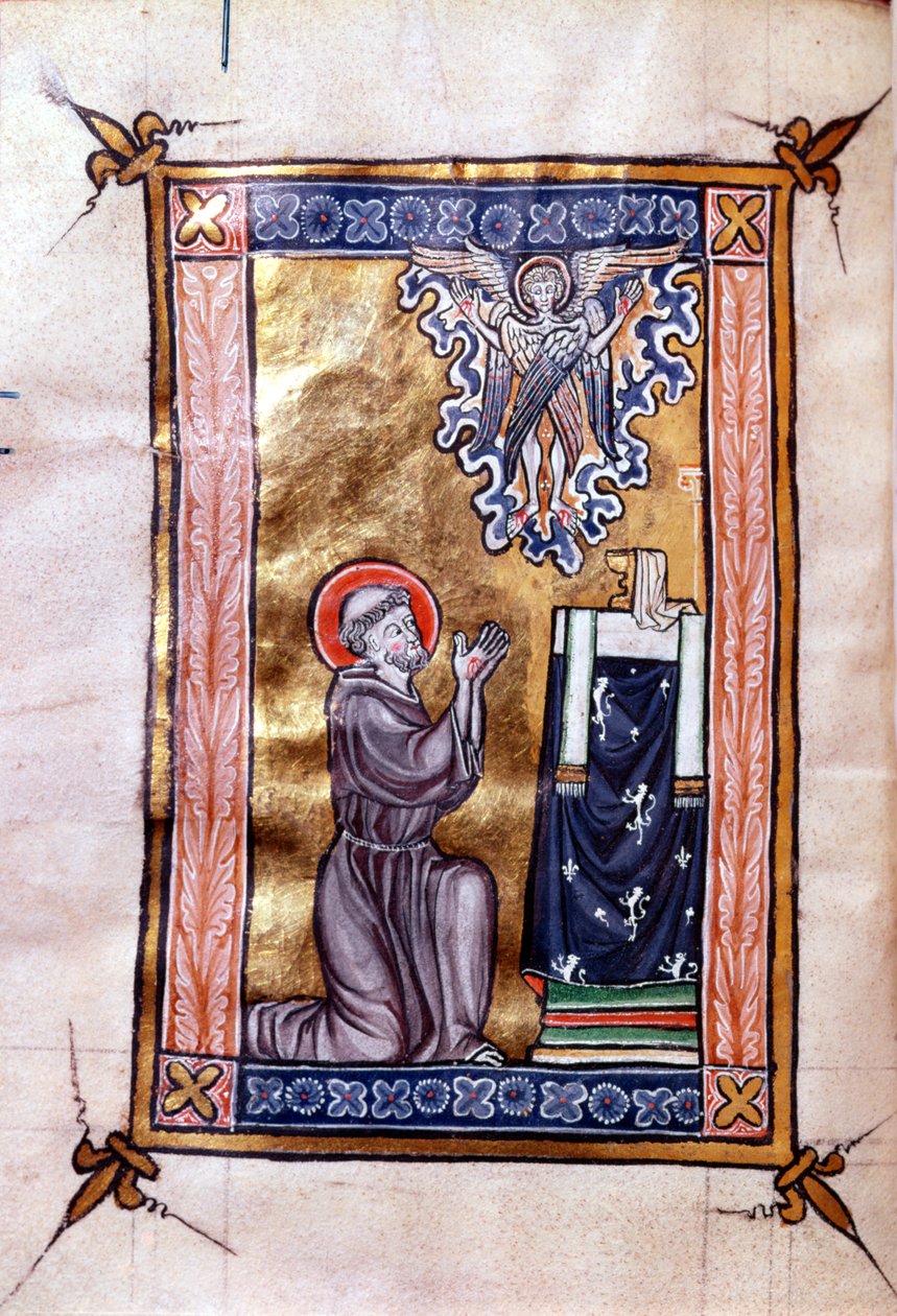 Frøken 280 St. Frans av Assisi mottar Stigmata fra Kristus i form av en serafer, fra en psalter, ca. 1270 av French School