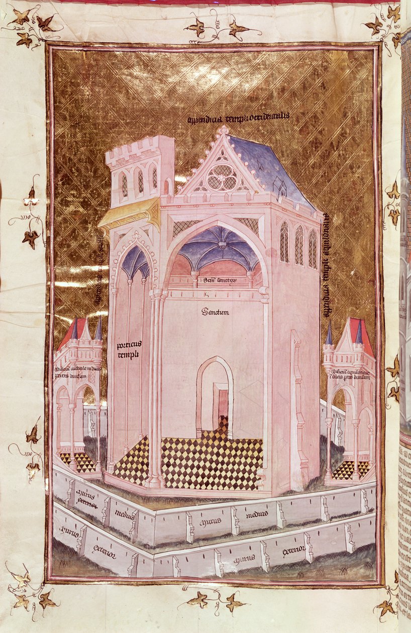 Ms 292 Tome 3 fol.214v Jerusalems tempel, fra Postilles sur la Bible av Nicolas de Lyre av French School