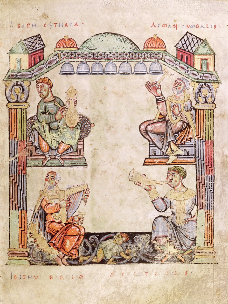 Ms 2 fol.11 (6) Fire musikere, fra en timebok av French School