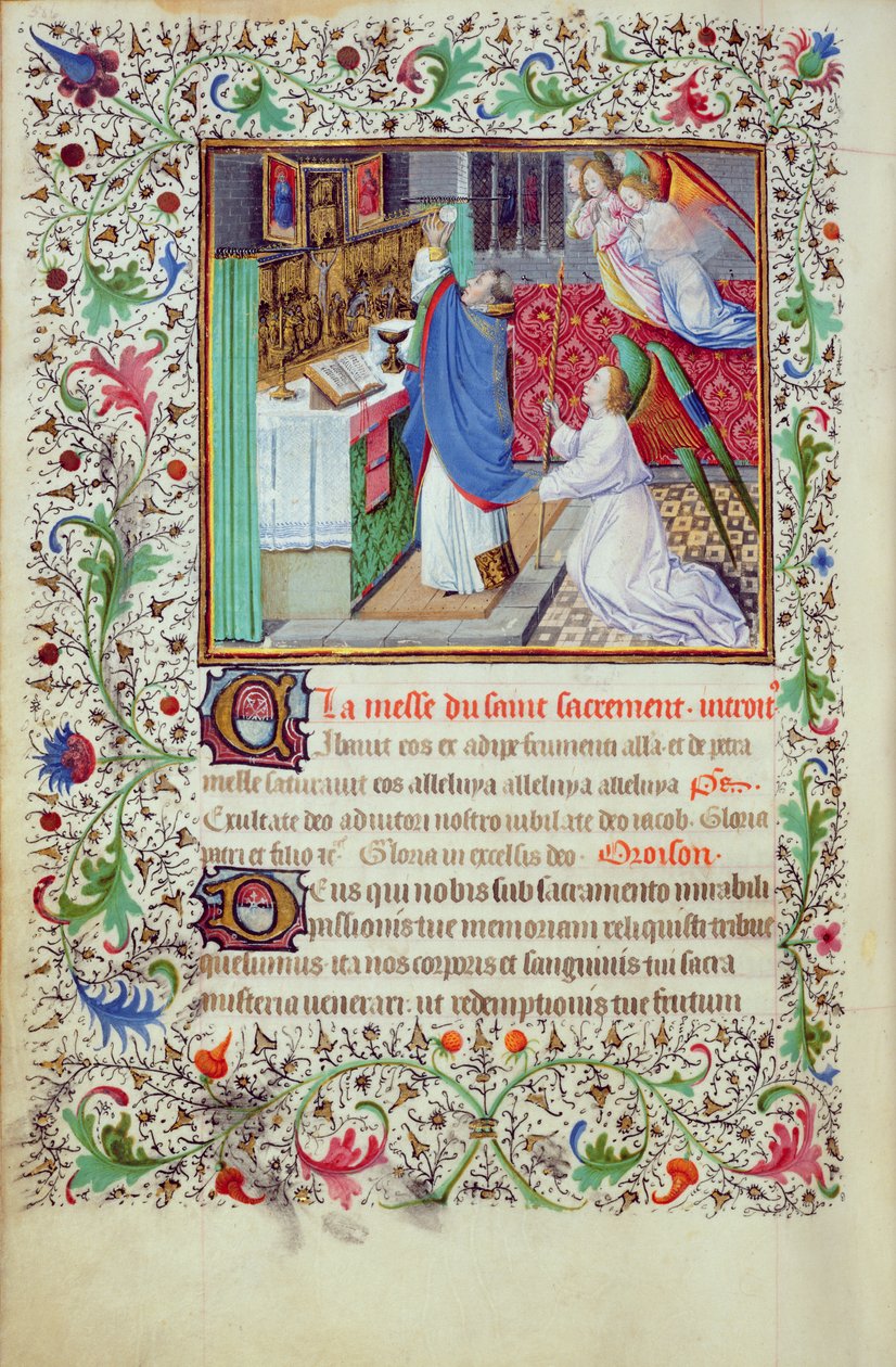 Ms 3-1954, f.193v: Forberedelse av eukaristien, miniatyr fra en timebok laget for Filip den dristige, hertugen av Burgund, etter 1370 av French School