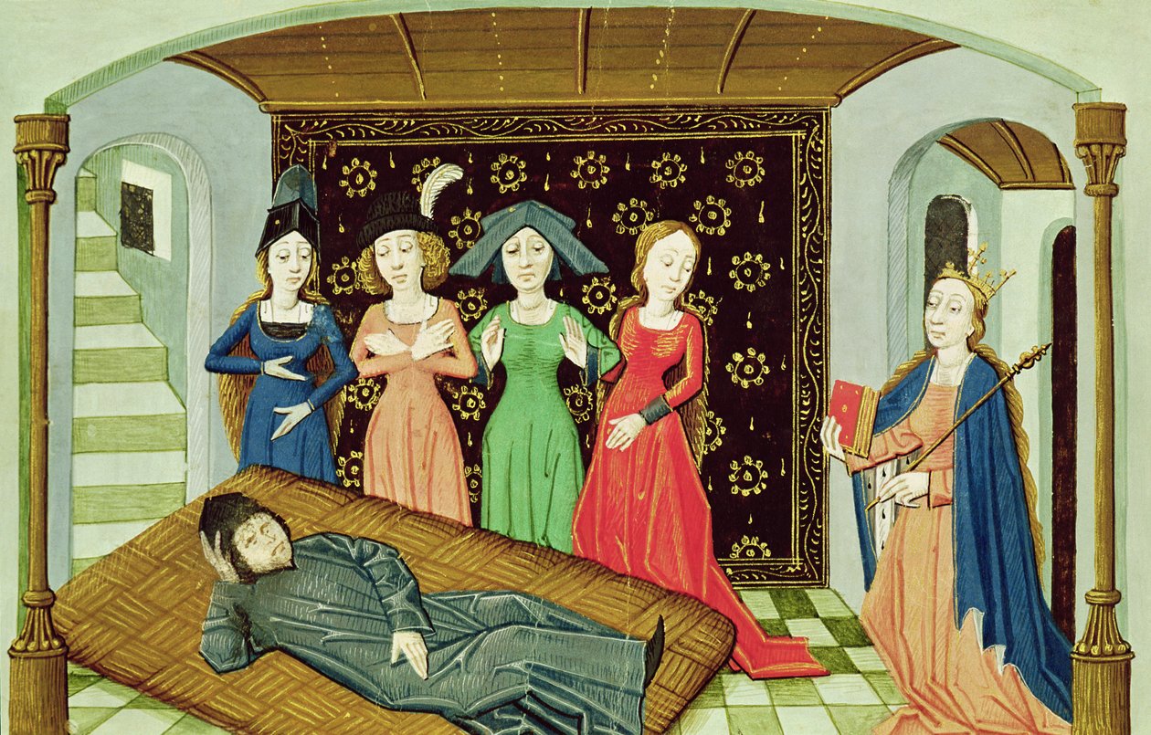Ms 3045 f.3 Boethius, Philosophy and the Muses, fra The Consolation of Philosophy av French School