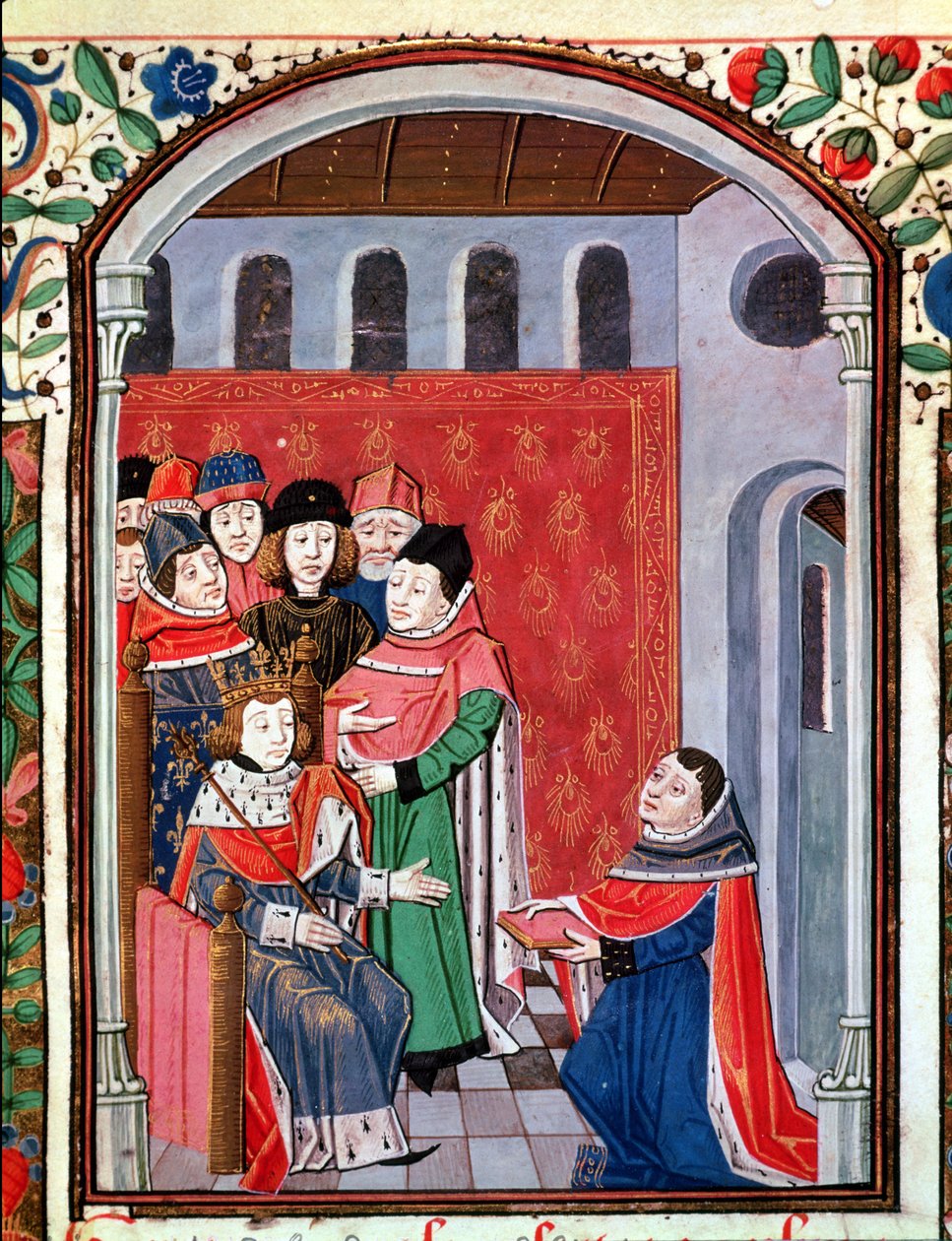 Ms 3045 fol.1 Jean de Meung (1240-1305) tilbyr sin oversettelse til Philippe le Bel (1268-1314) fra The Consolation of Philosophy av Boethius av French School