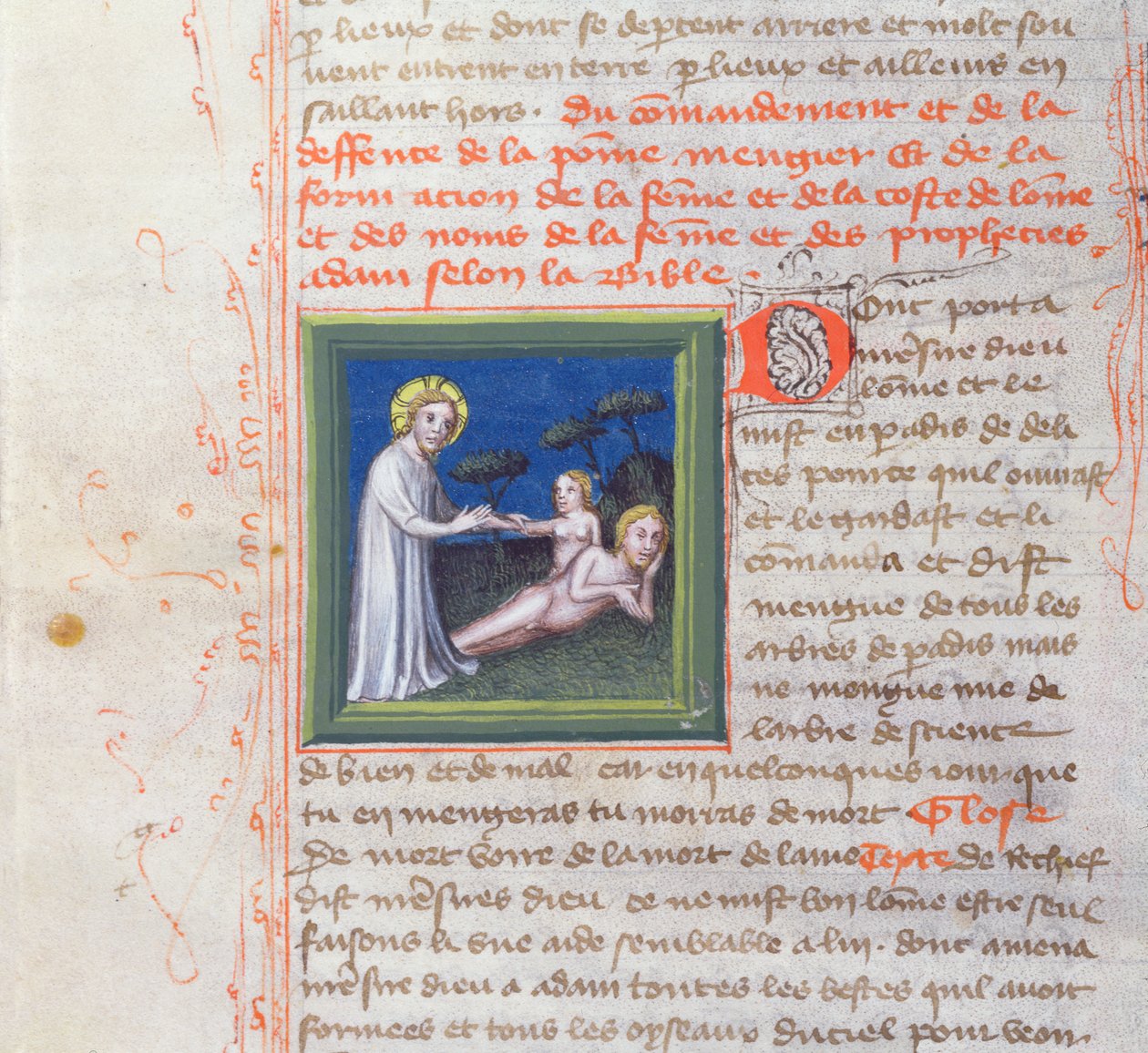 Ms 313 Creation of Eva, fra Bible des Grands Augustins, 1494 av French School