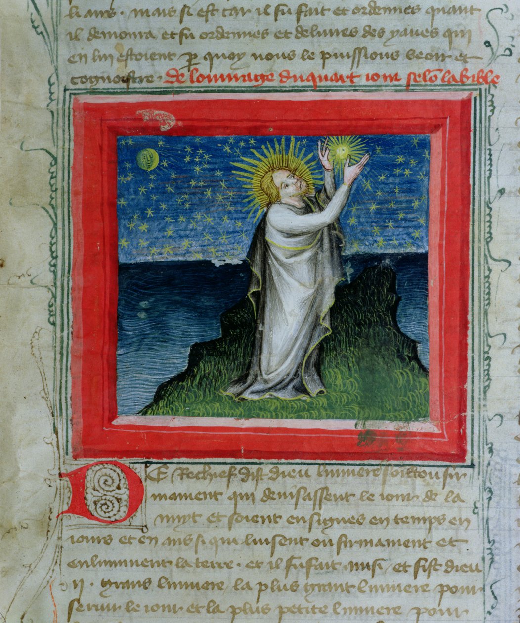 Ms 313 Gud skaper stjernene, fra Bible des Grands Augustins, 1494 av French School