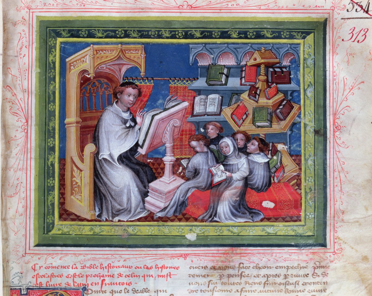 Ms 313 School Scene, fra Bible des Grands Augustins, 1494 av French School